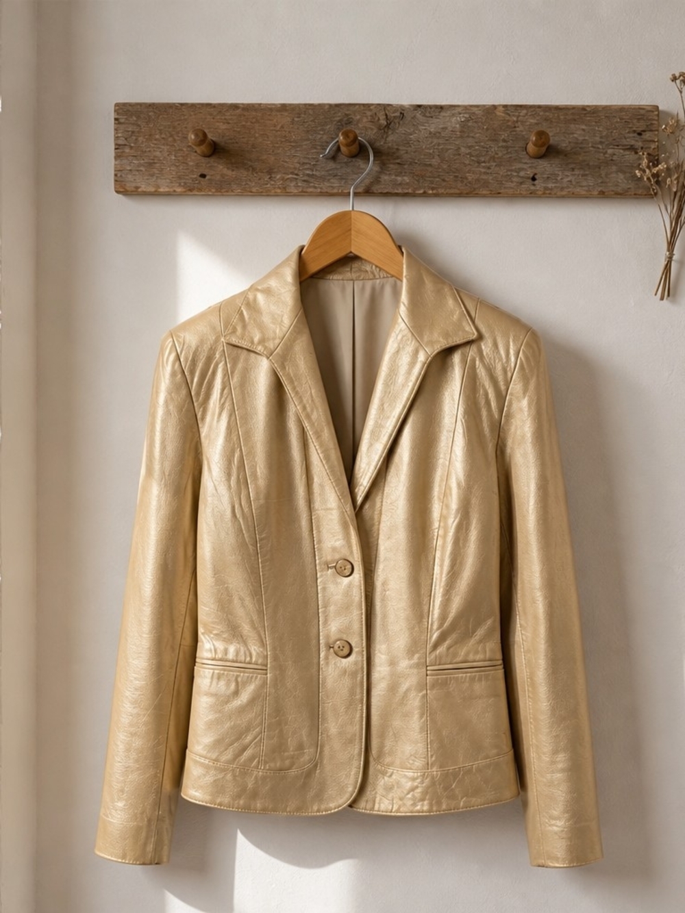Vintage Jones New York Gold Leather Blazer Jacket Size M NWOT
